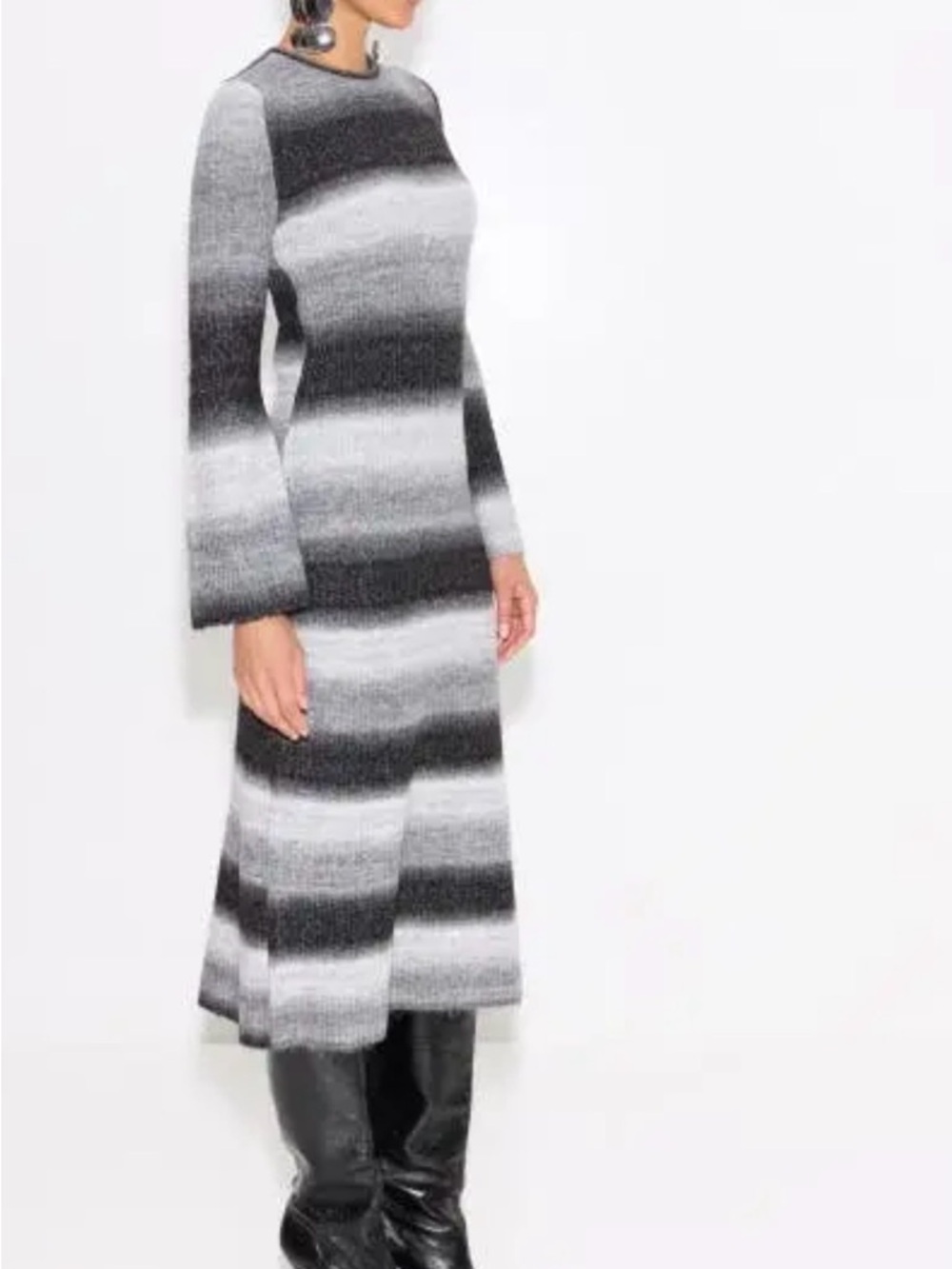 Simon Miller Ombre Striped Knit Midi Dress in Gray and Black